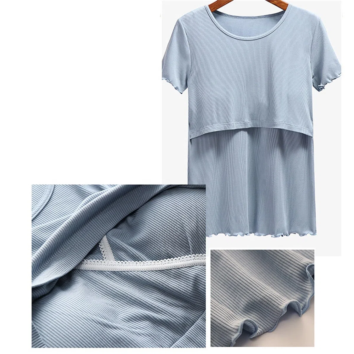 Umstands-Schlaf-Shirt, Schlafanzug, Ärmel, Nachtwäsche, Stillen, Damen-Shirt und Set, Baby, Umstands-Top, kurze Hose, Umstandsschlafanzug, Set