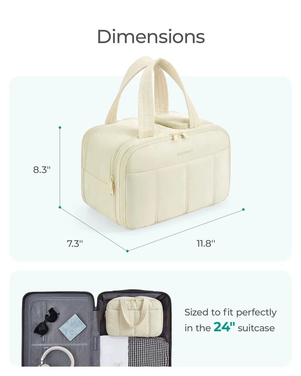 BAGSMART kulturbeutel Damen, Reise Kosmetiktasche Groß Kulturtasche zum Aufhängen für Frauen, Makeup Taschen Organizer mit Griff für Reisen, wasserdichte Waschtasche, Schwarz