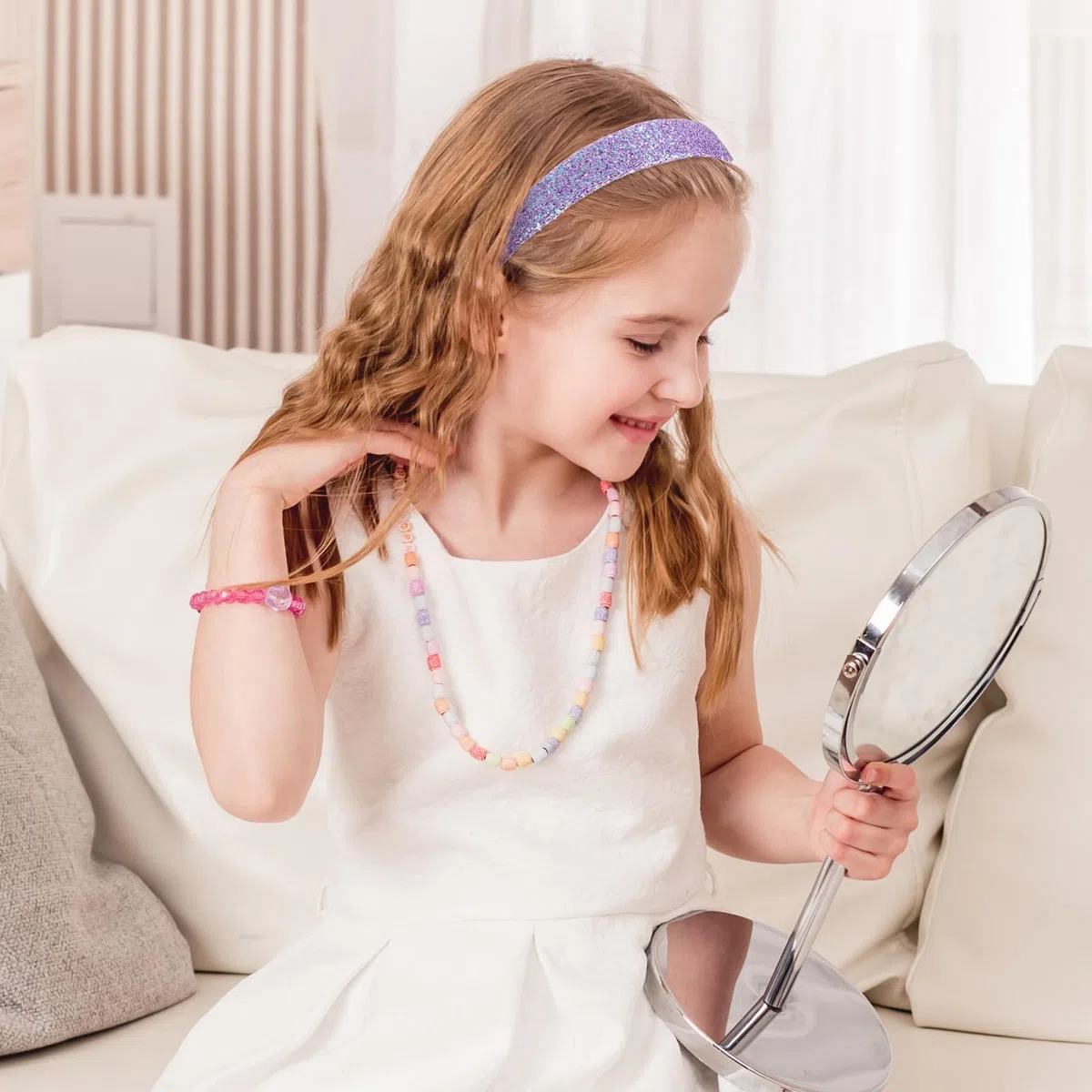 COMNICO 2 Stück Glitzer Stirnbänder für Mädchen Niedliche Glitzernde Breite Dicke Stirnbänder Bling Rutschfestes Haarband Regenbogen-Pailletten Haarschmuck (Rosa + Lila, Einheitsgröße)
