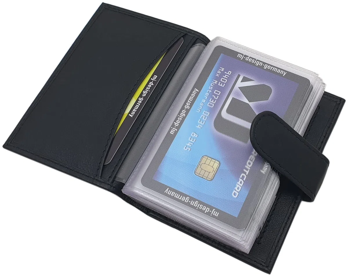 myledershop XXL Kalbsleder Kreditkartenetui/Kartenetui/Visitenkartenetui/Scheckkartenetui/Kartenmäppchen MJ-Design-Germany mit RFID & NFC Schutz (Schwarz)