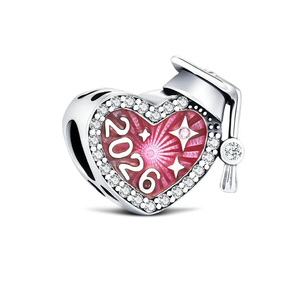 KEQ 2026 Abschluss Herz Charm 925 Sterling Silber Zirkonia Anhänger für Armband Halsketten Schmuck Geschenk Abschluss-Geschenke für Sie 2026