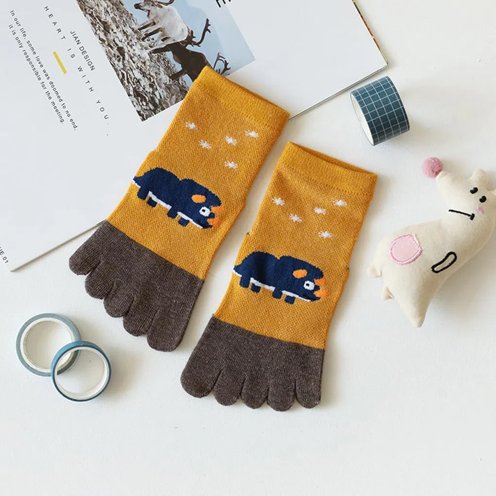 Kinder Fünf Finger Baumwolle Socken Cartoon Tier Atmungsaktive Zehensocken für Jungen Mädchen 1-9 Jahre alt, 5 Paar