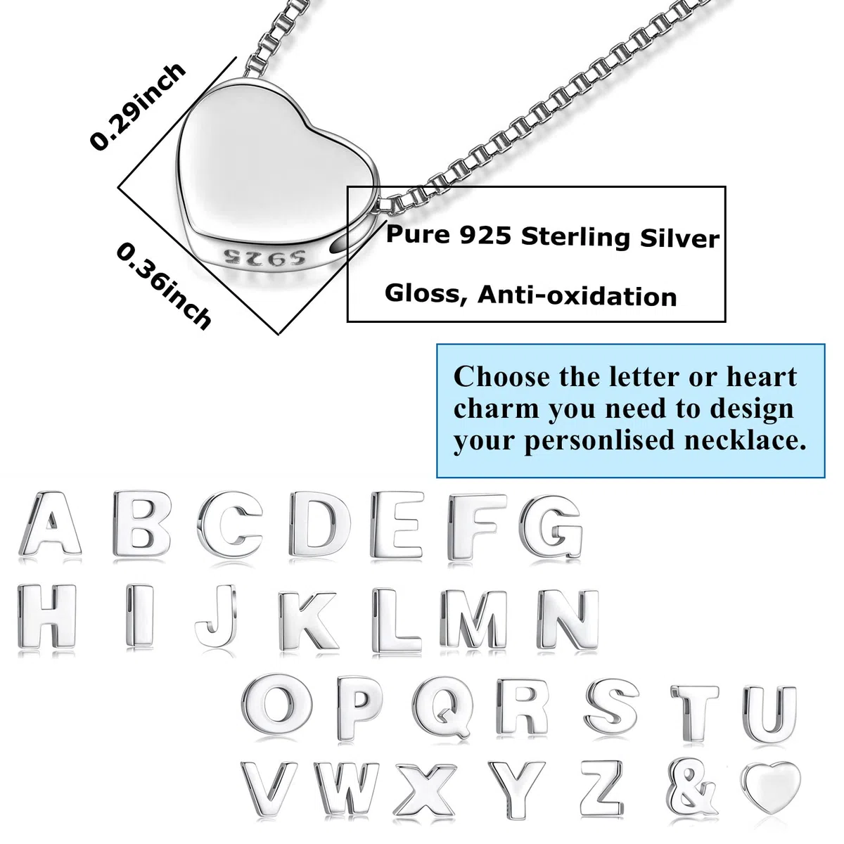 Candyfancy Buchstaben Silber 925 Anhänger Halskette Initialen Personalisierte A-Z