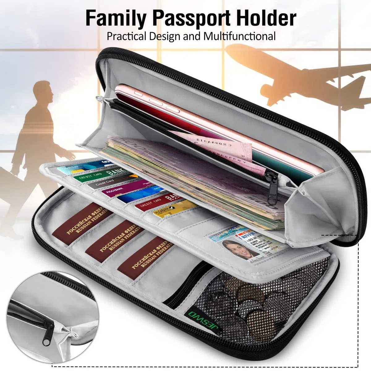 LUROON Reisepass Tasche Familie Reiseorganizer mit RFID Blocker Herren Damen Reisepasstasche für Kreditkarten Personalausweis Flugtickets Geld Münzen Telefonschlüssel Impfausweis (Lila)