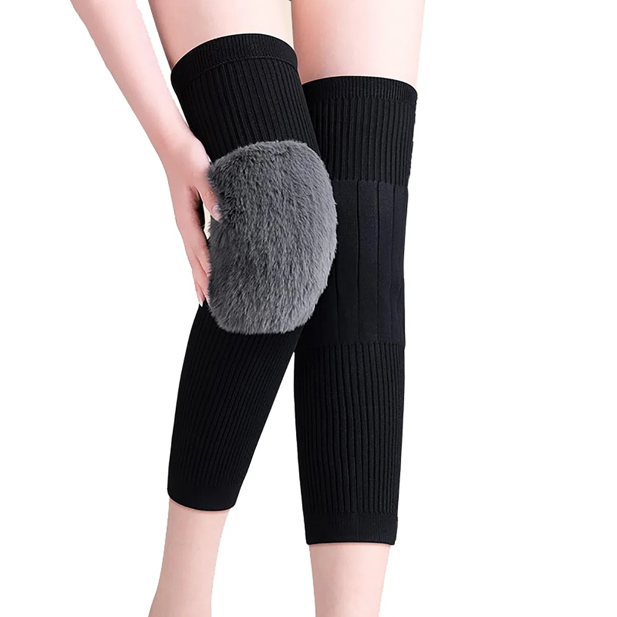 Kaschmir-Beinwärmer, winterwarm gestrickt über kniehoher Beinwärmer, warme Thermo-Knie-Kompressionsmanschette für Männer und Frauen