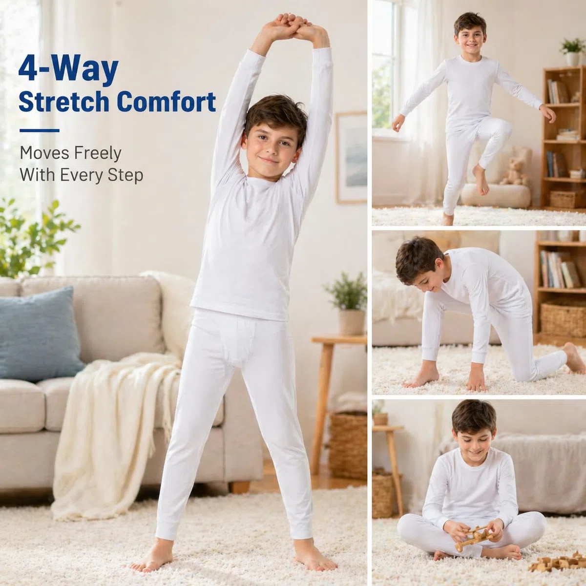 Thermo Unterwäsche Jungen Set mit Innenfleece Atmungsaktive Kinder Funktionsunterwäsche Langarmshirt & Hose für Winter Outdoor