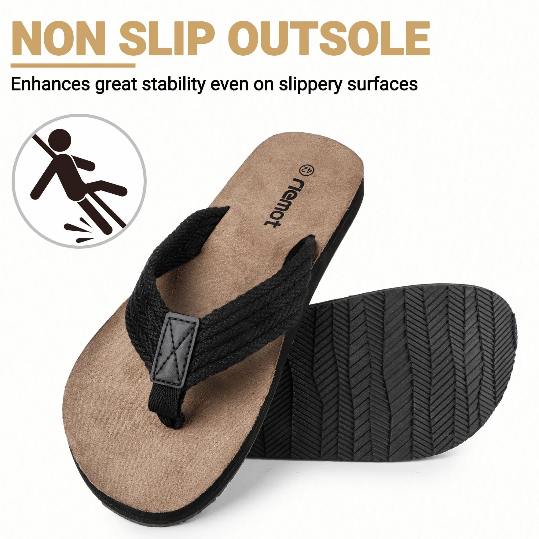 riemot Herren Flip Flops Zehentrenner mit bequemem Fußbett, leichte Sommer Sandalen mit geflochtenem Riemen, rutschhemmende Freizeitschuhe für Alltag und Urlaub