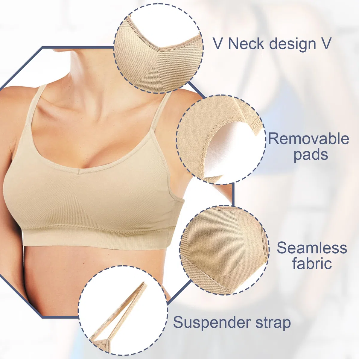 2 Stck BH Damen Ohne Bügel, Nahtloser Bustier Sport Schlaf Yoga BH mit Einzelnem Träger Herausnehmbare Polster