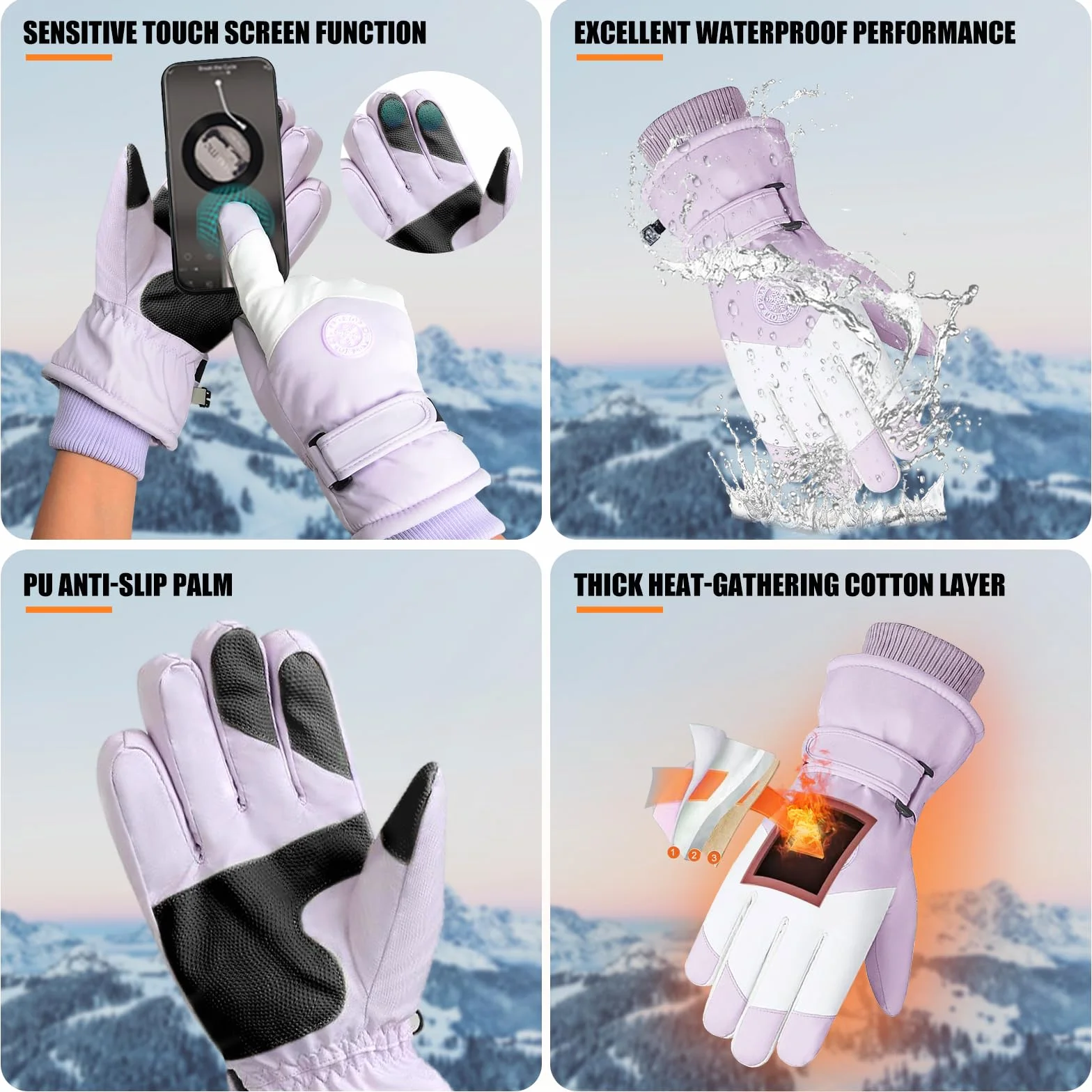 GEEKEO Winter Handschuhe Damen - Wasserdichte Warme Ski Thermo Touchscreen Handschuhe, Winddicht für Fahrrad, Snowboard, Reiten, Eislaufen und Schnee