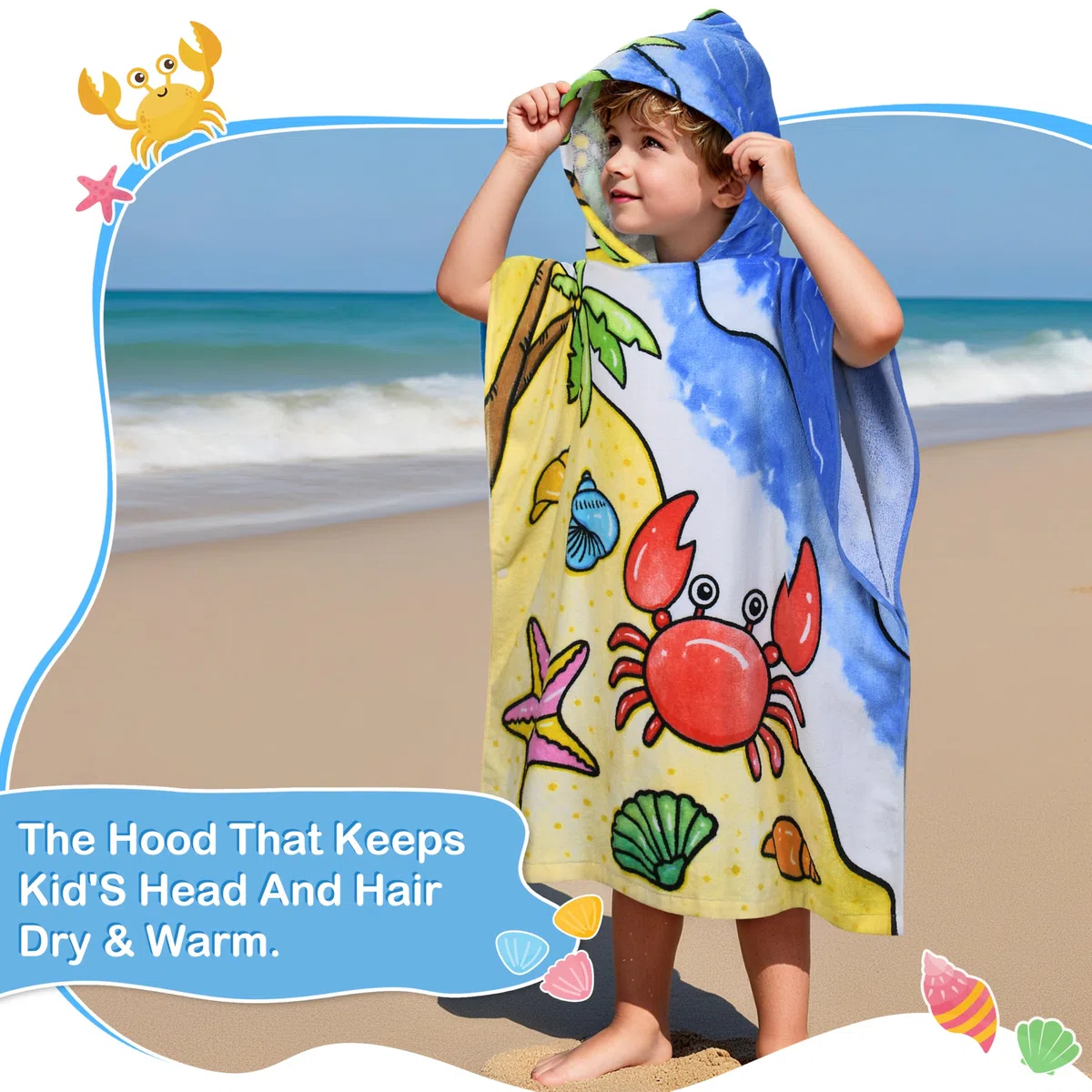 Kato Tirrinia 100% Baumwolle Badeponcho Strandtuch 90-120cm Kinder, Absorbierender Bademantel Badehandtuch für Mädchen Jungen, Handtuch Poncho für Strand Schwimmen Camping Baden