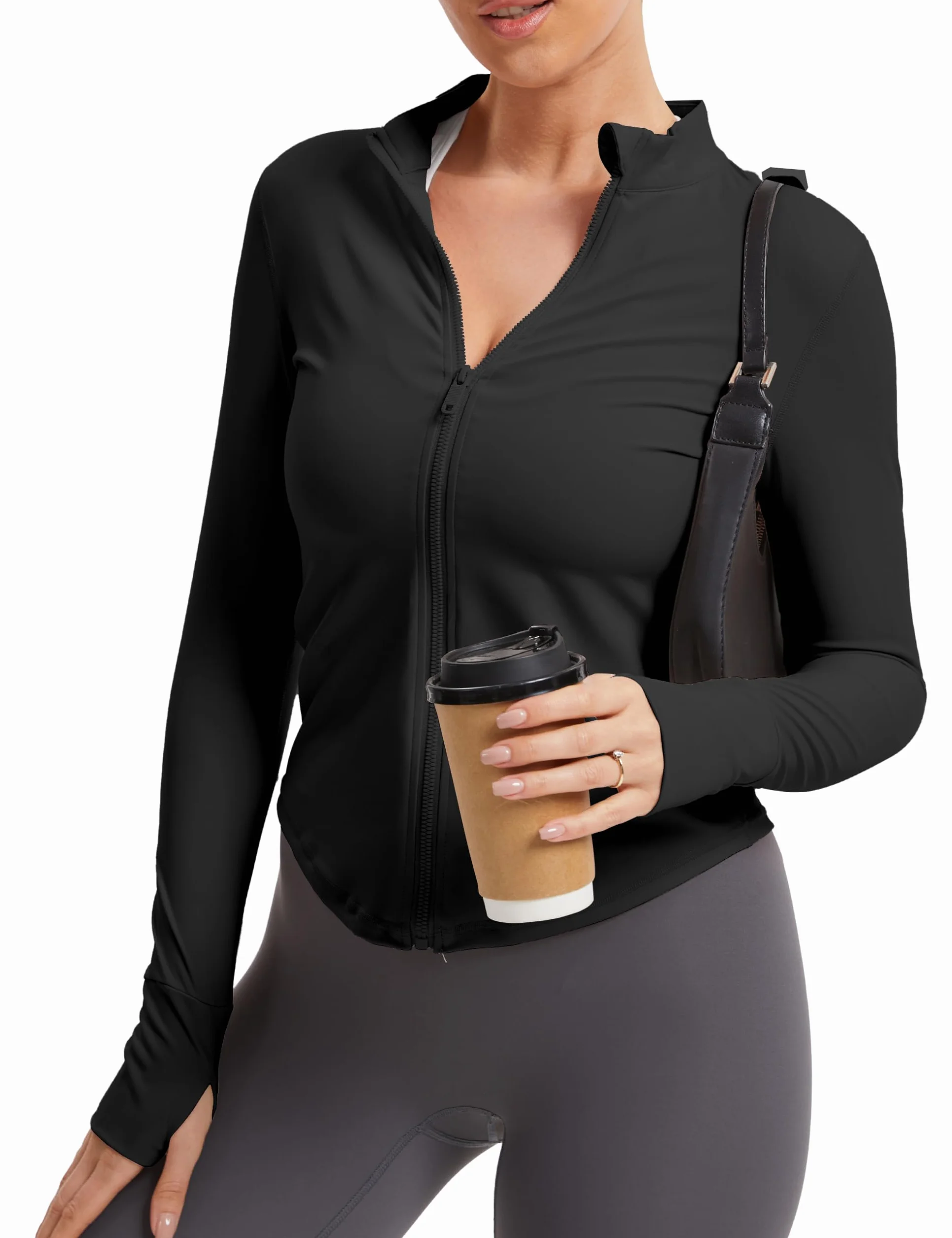 Laufjacke Sportjacke Damen Enge Langarm,Gym Yoga Pilates Jogging Sportoberteil frauen Trainingsjacke mit Reißverschluss Daumenloch