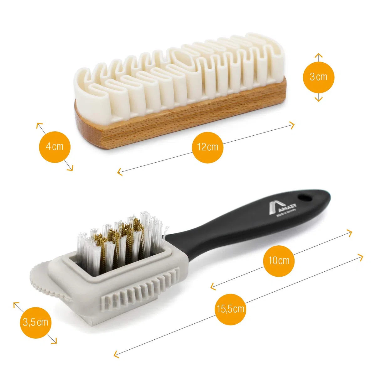 Amazy Wildlederbürste 2er Set inkl. Aufbewahrungsbeutel – Vielseitig einsetzbare Raulederbürste zur Reinigung und Pflege von Wildleder, Rauleder, Nubuk oder Verlour | Made in Germany, 2, Mehrfarbig