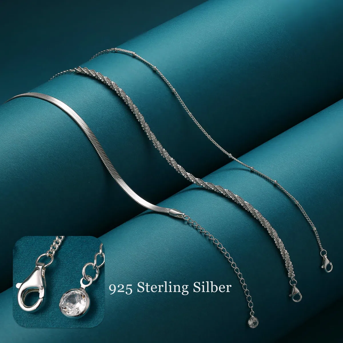 CASSIECA 3 Stück Armband Silber Damen Armbänder Silver Armband Set Gold 14 Karat Vergoldet Armbänder Damen Verstellbare Stapelbare Kettenarmband Gold Silber Schmuck für Damen