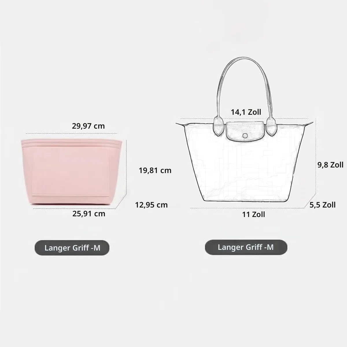 D.DUO Tascheneinsatz-Organizer, Geldbörsenzubehör,Passend Für Longchamp Tragetasche mit langem Griff (Beige,L(langer Griff))