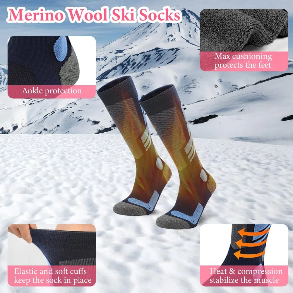 flintronic 2 Paar Skisocken, Winterwarme Snowboard-Thermosockenantiblasen Skistrümpfe, Extra Starke Polsterung, Warm Dick Zum, Atmungsaktive, Geruchshemmendel