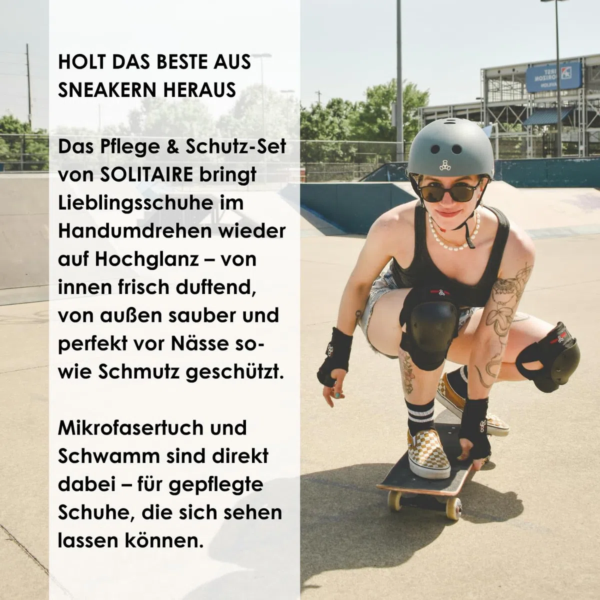 SOLITAIRE Sneaker Pflege & Schutz Set für alle Materialien, 5-teiliges Schuhputz-Set: Imprägnierspray, Universal-Reiniger, Schuhdeo Geruchsentferner, Mikrofasertuch und Schwamm - Schuhpflege-Set