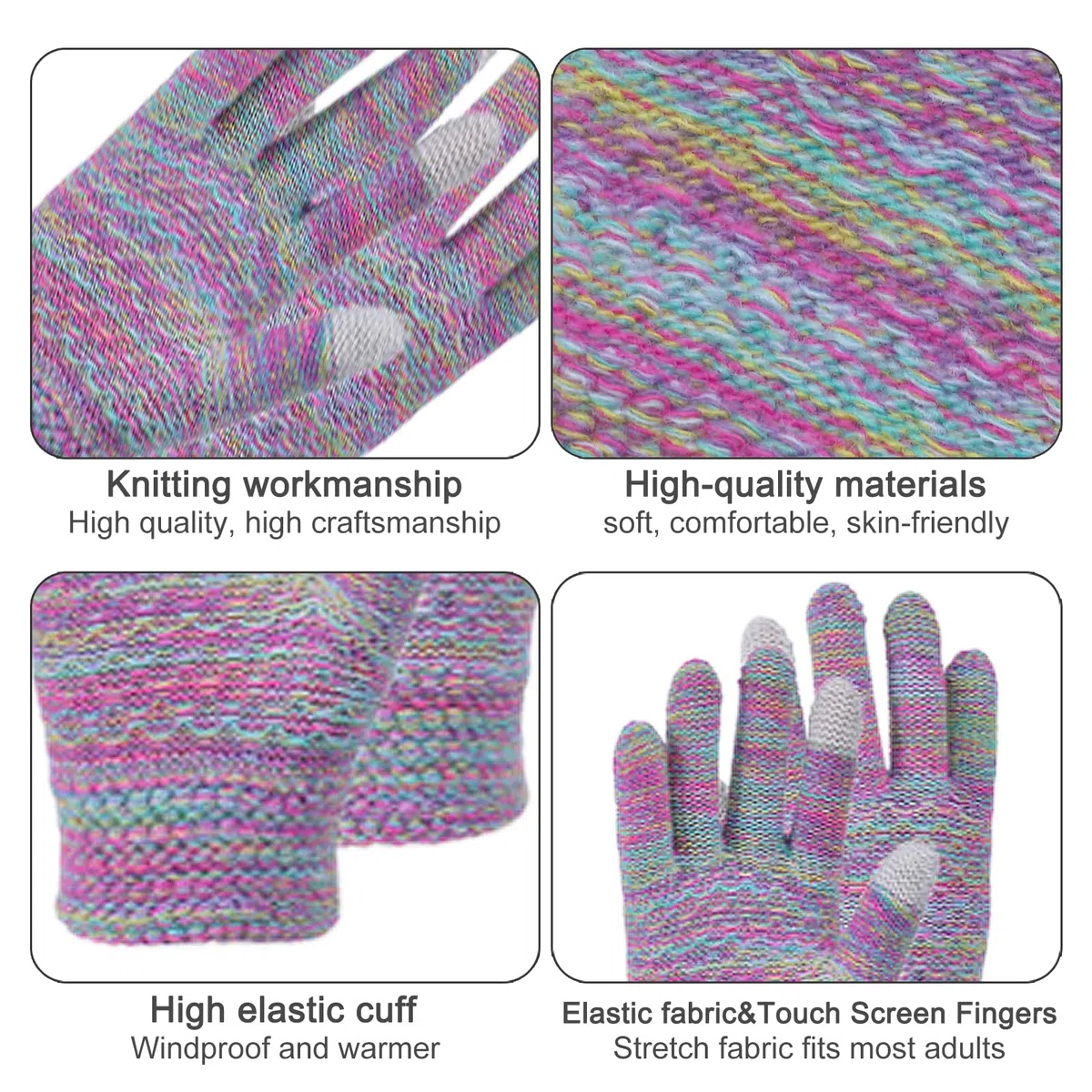 Enwokran Winter Mütze Schal Handschuh Sets Mädchen Strickmütze Warme Mütze Jungen Wintermütze Fleece Winterschal Elastische Beanie Ohrenklappe Hut Schal Touchscreen-Handschuhe Kinder 4-10 Jahre