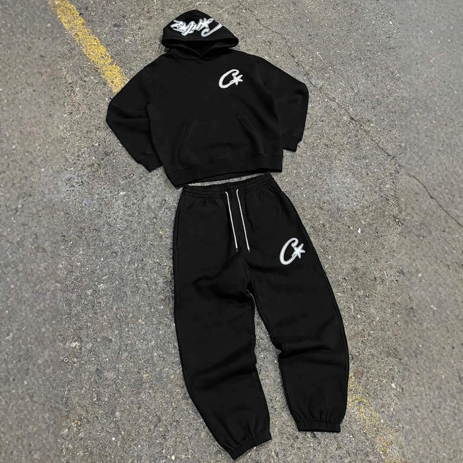 Herren-Trendy Hoodie und Hosen Set, komfortable Casual Sports Hoodie zweiteilig