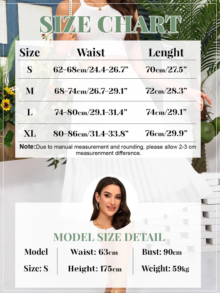 Soudittur Damen Sommer Chiffon Rock A-Linie Plissee-Rock Midilänge Faltenrock mit Elastischer Taille Leichter Flowy Midirock für Freizeit, Strand & Party