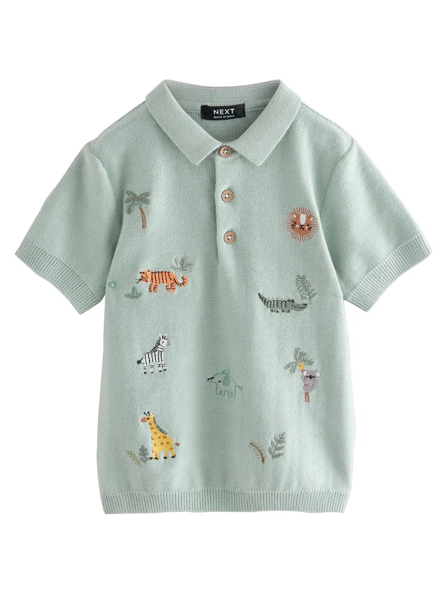 NEXT Jungen Standard Kurzärmeliges Strick-Poloshirt mit Stickerei 62-122