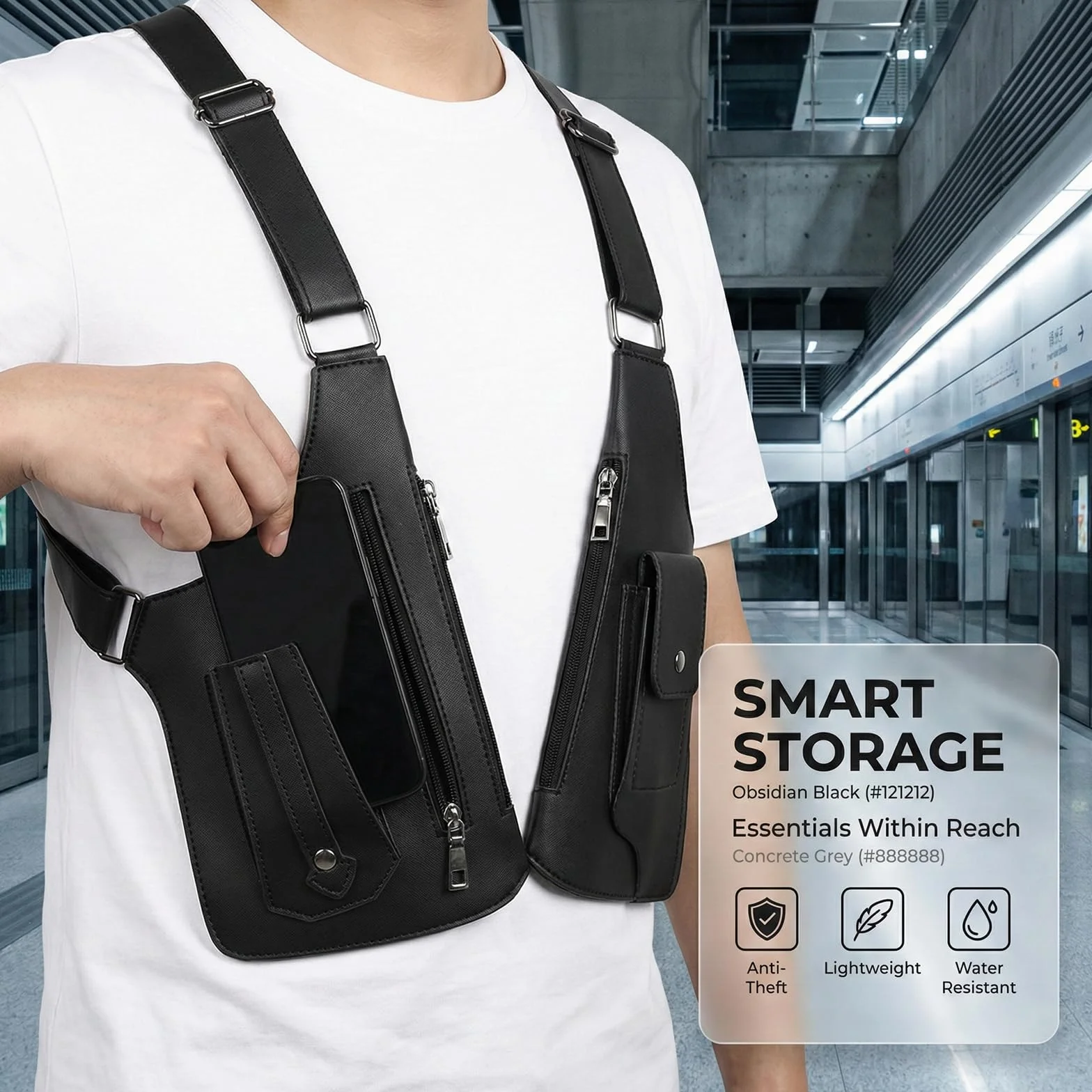 Shoulder Bag Men, Leder Umhängetasche & Diebstahlsichere Unterarmtasche