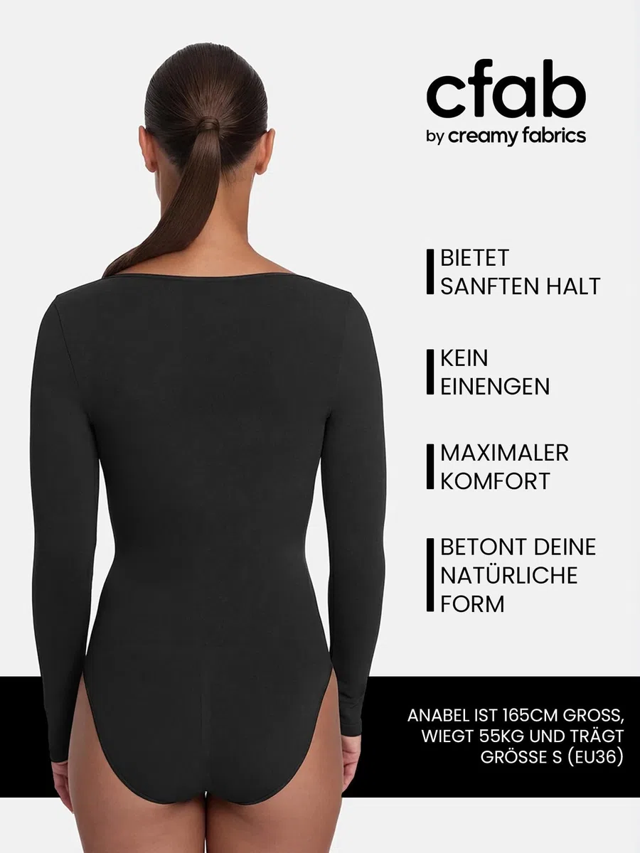 creamy fabrics Damen Figurformender Shapewear Bodysuit mit Slip – Longsleeve Body für unsichtbaren Sitz – Starke Kompression für Bauch & Taille – Nahtlos mit Po-Lifting Effekt