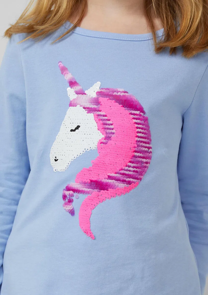 s.Oliver Mädchen Langarm-Jersey-Shirt mit Pailletten im A-Shape T-Shirt Langarm mit Pailletten