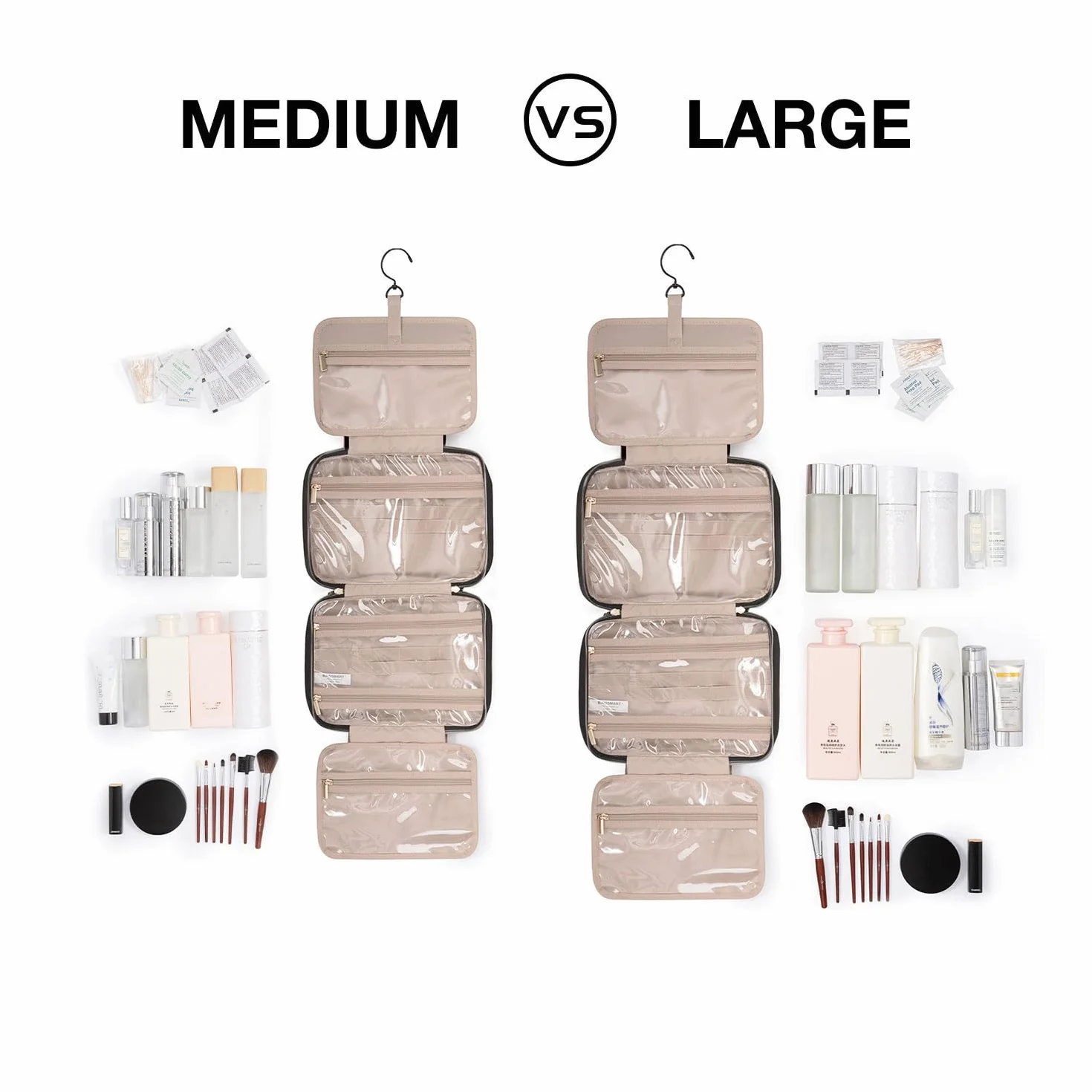 BAGSMART Kulturbeutel kulturtasche Damen, Kulturtasche zum Aufhängen, Toiletry Bag Kosmetiktasche Reise Waschtasche Transparent für Makeup,Toilettenartikel (M-Rosa)