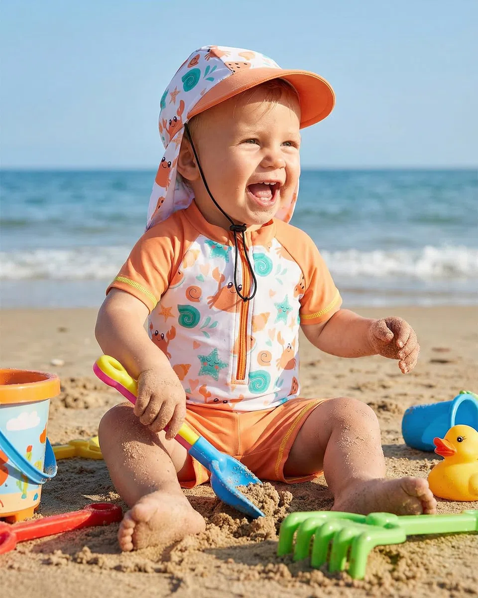 WYTbaby Baby Badeanzug Zweiteile Uv Kleidung Baby Kurzärmel Uv Schutzkleidung für Baby Junge Mit Sonnenhut