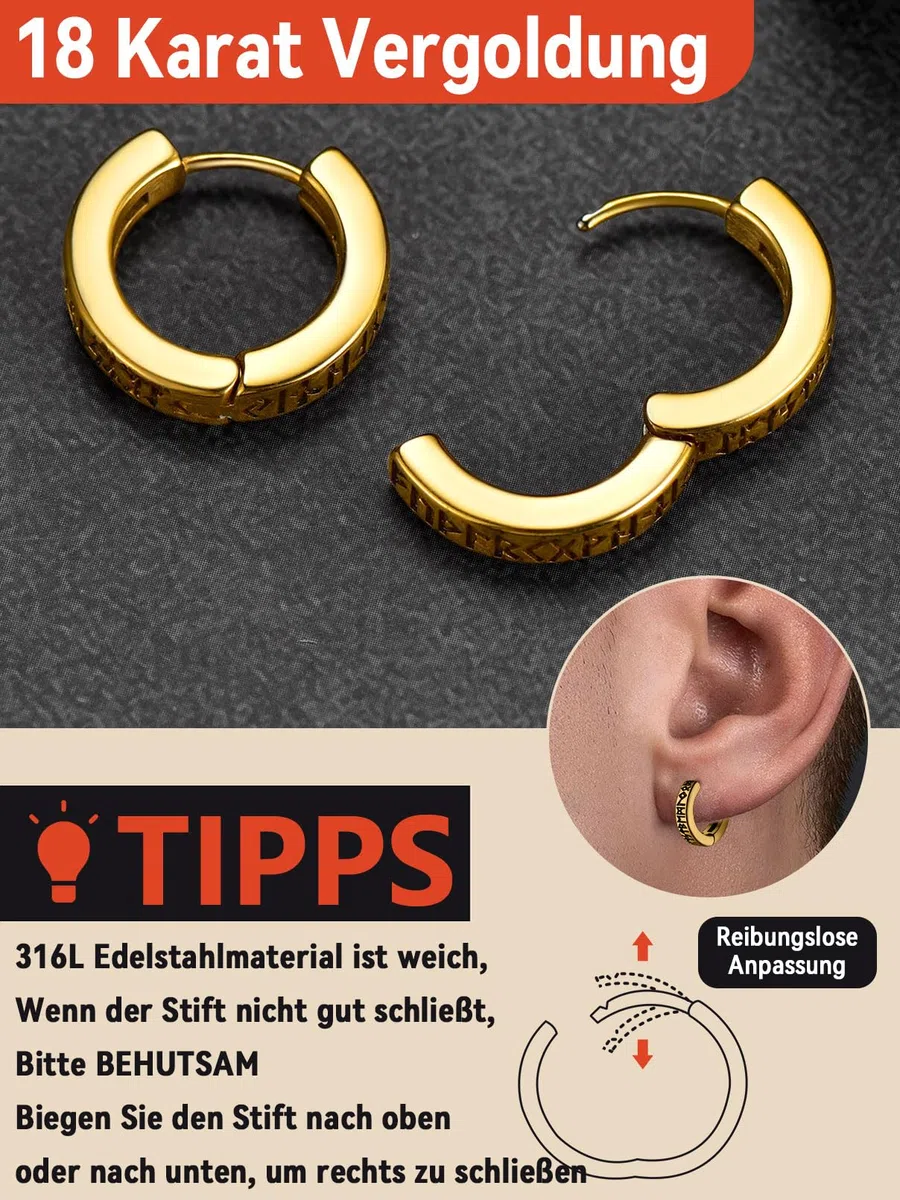 FaithHeart Wikinger Rune Ohrstecker für Herren Damen Edelstah Nordischer Wikinger Rune Creolen Ohrstecker Punk Stil Piercing Ohrschmuck mit Geshenkebox für Freunden Ehemann