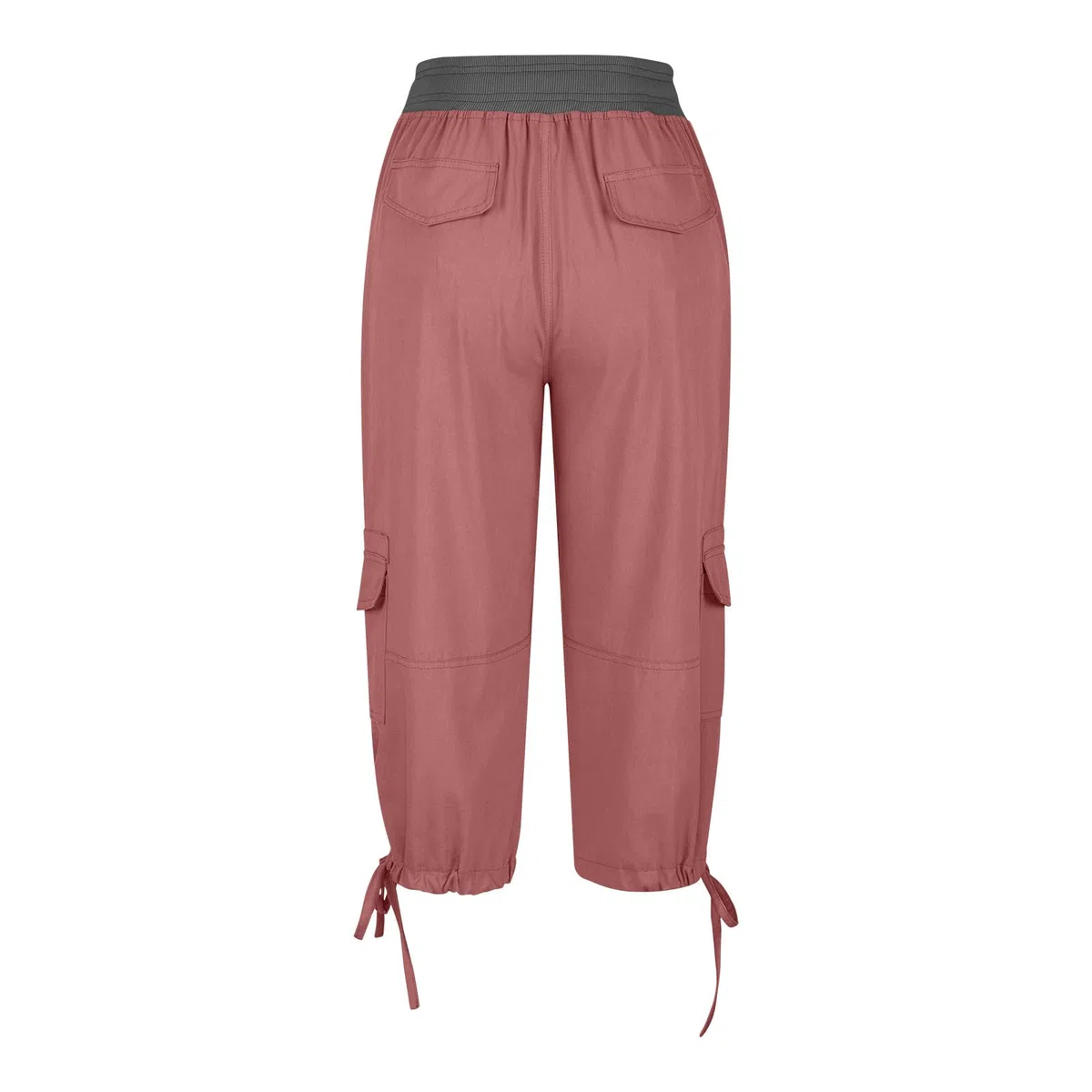 Capri Cargohose für Damen Elastische Cargo Shorts mit Hoher Taille, Kordelzug und Taschen Weites Bein Cabrio 3/4 Länge Freizeithose