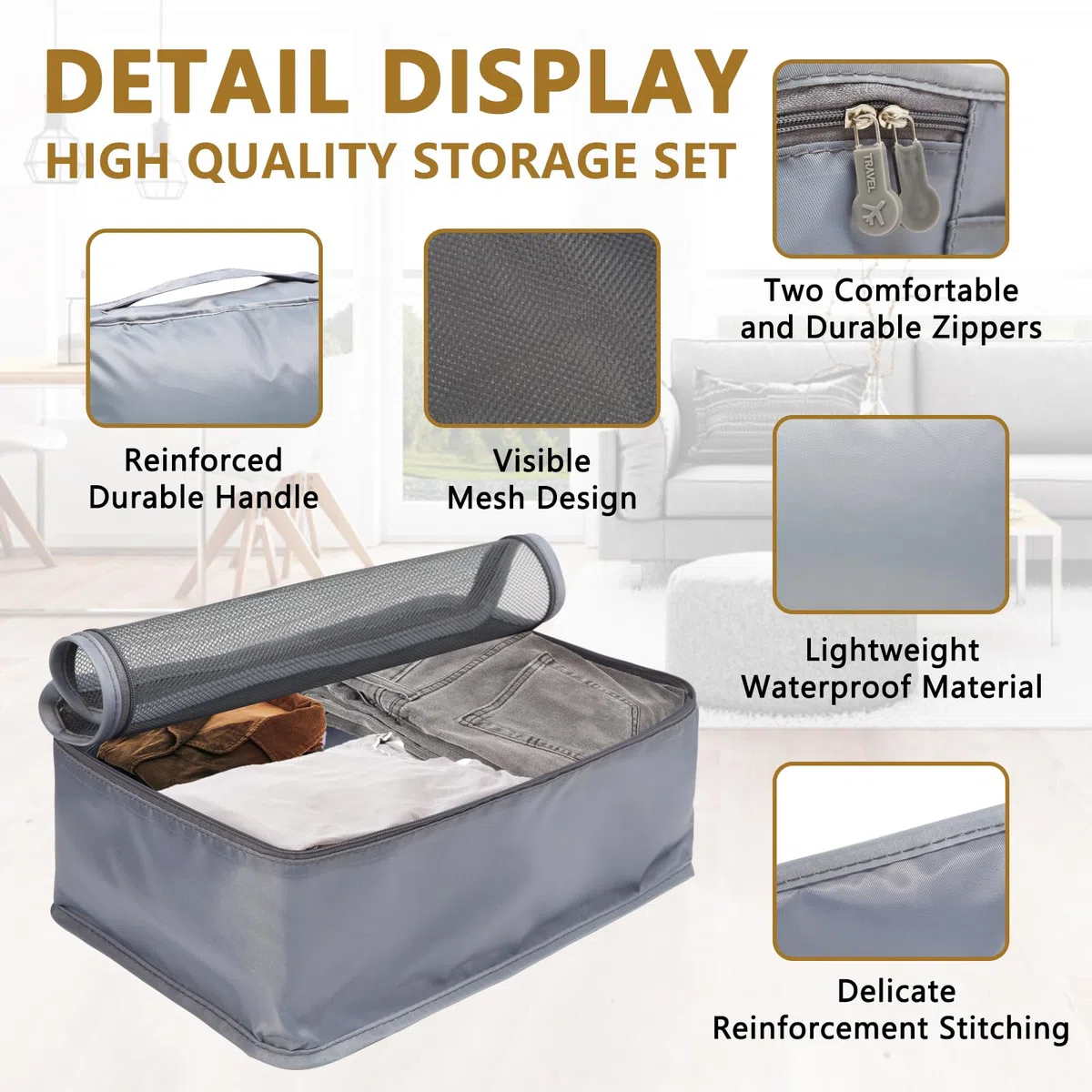 Große Koffer Organizer Set 12-teilig, Wasserdichte Packwürfel, Travel Organizer zum Gepäckpacken, Familienreisen, Aufbewahrung zu Hause Grau