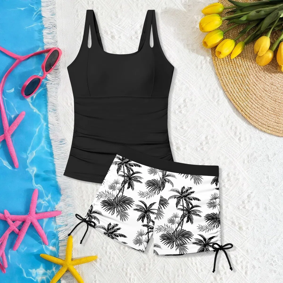 Mädchen Tankini mit Shorts, schnell trocknend, 2-teiliges Badeanzug-Set, 7–16 Jahre, Kinder, Teenager, dehnbar, ärmellos, Badeoberteile und Boyshorts, bequeme Badeanzüge, Strand-Badebekleidung
