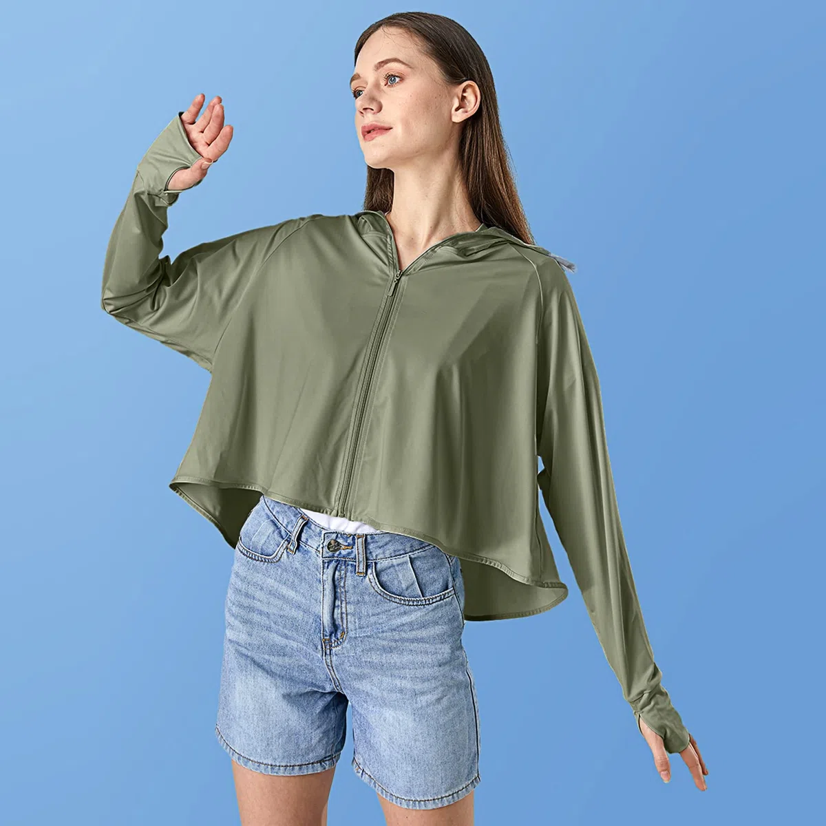 Hercicy 2 Stück kühlende UV-Schutz-Kleidung, Sonnenschutz, Kapuzenjacke, durchgehender Reißverschluss, Sonnenblock, Kleidung für Damen, passend für Größen S-XL