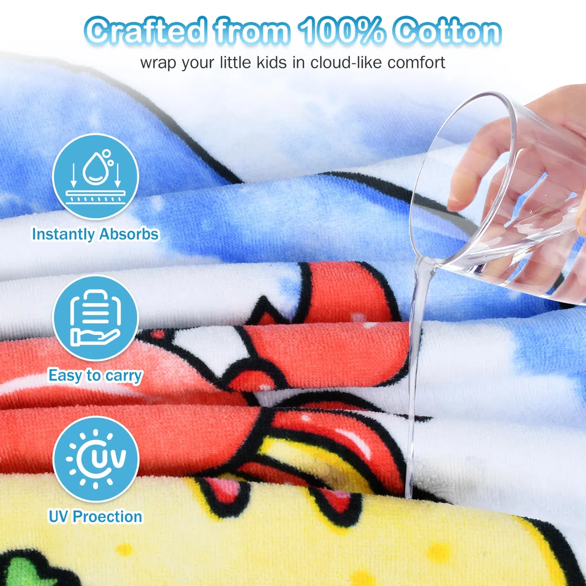 Kato Tirrinia 100% Baumwolle Badeponcho Strandtuch 90-120cm Kinder, Absorbierender Bademantel Badehandtuch für Mädchen Jungen, Handtuch Poncho für Strand Schwimmen Camping Baden