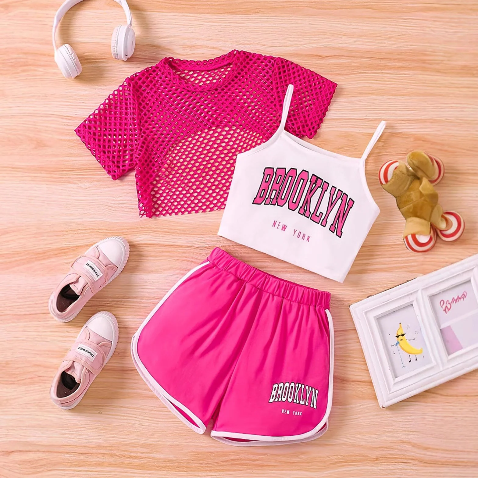 3-teiliges Mädchen-Outdoor-Set – Ärmelloses Oberteil und Shorts, lockere Passform, atmungsaktiv, ideal für Sport und Spiel, Größen 8–14 Jahre # L