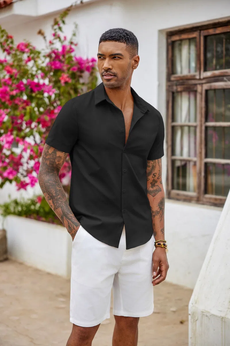 COOFANDY Herren Hemd Kurzarm Slim Fit Freizeithemd Bügelleichte Kurzarmhemd Businesshemd Sommer Herrenhemd Einfarbig Basic Shirt for Männer