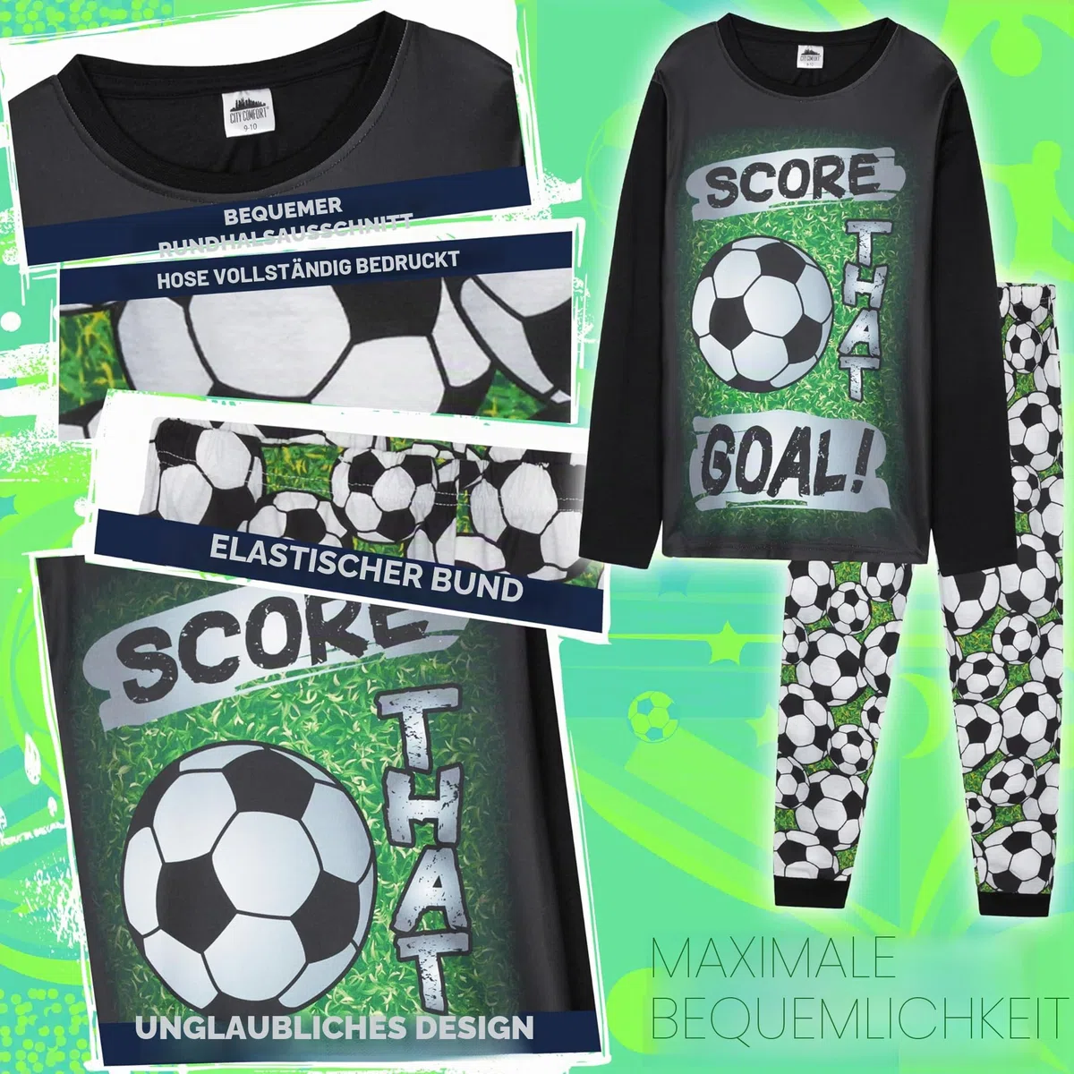 CityComfort Schlafanzug Jungen Lang Weich Pyjama Set mit Coolen Designs Gamer Order Fussball Lounge Wear Geschenke Jungs Teens