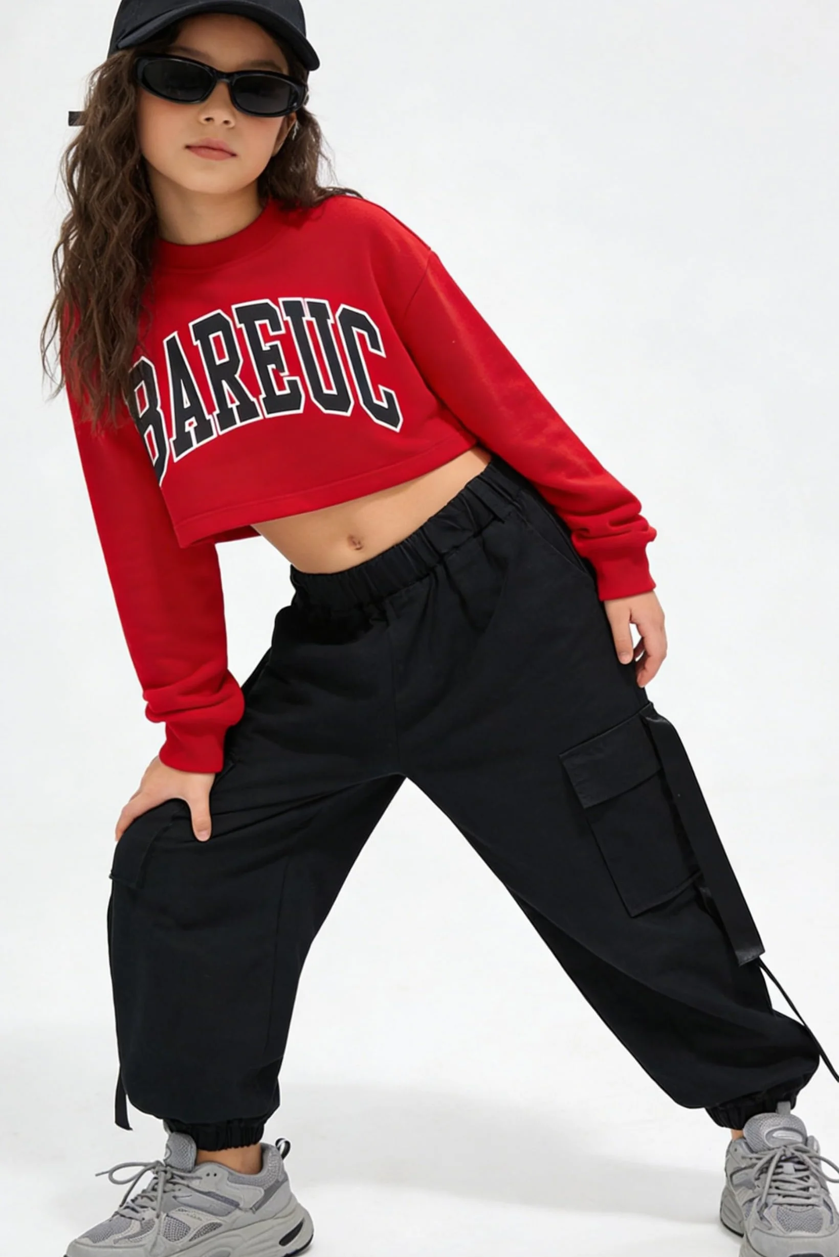 Rolanko Mädchen Hip Hop Hose Kinder Cargohose Elastische Jogginghose für Streetwear Tanz