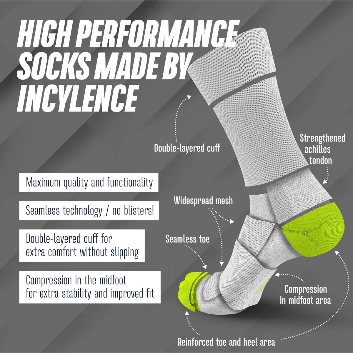 INCYLENCE Rennrad Socken Herren - Ultradünne Fahrradsocken mit leichter Kompression, atmungsaktiv und glatter Zehennaht, 1 Paar