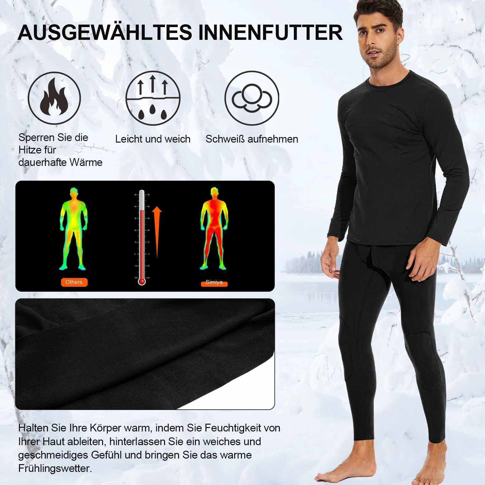 SIMIYA Lange Unterhosen Herren, Extra Warm Thermounterhose Gefütterte Unterhosen Männer Lang, Thermo Leggings Thermoleggings Winter