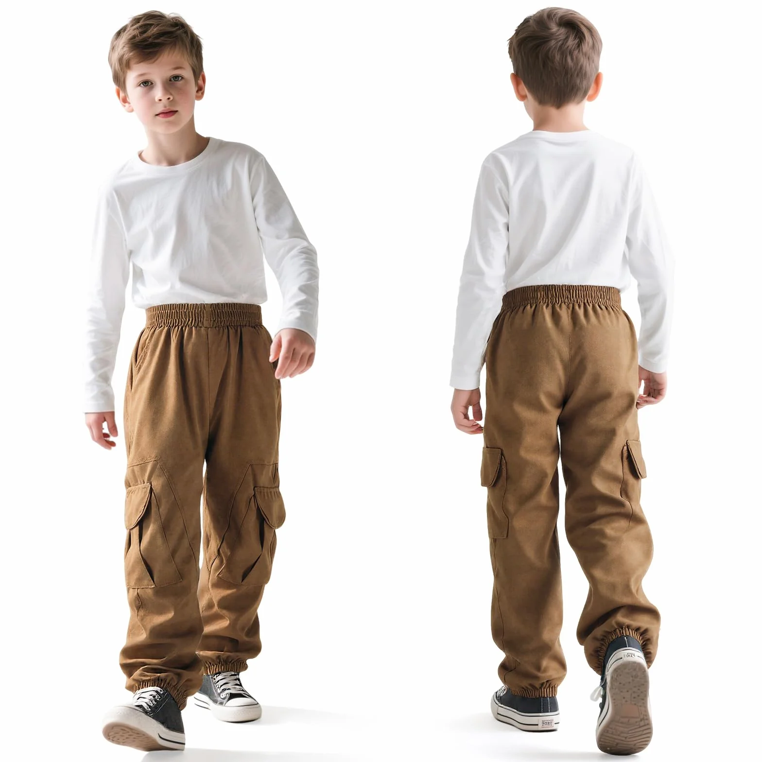 Cargohose Jungen Kinder Jogginghose Weich Atmungsaktiv Elastische Taille Cargo Jogger Hose mit Taschen Streetwear Sporthose Freizeithose für Frühling Herbst 6-13 Jahre, Gr.116-158