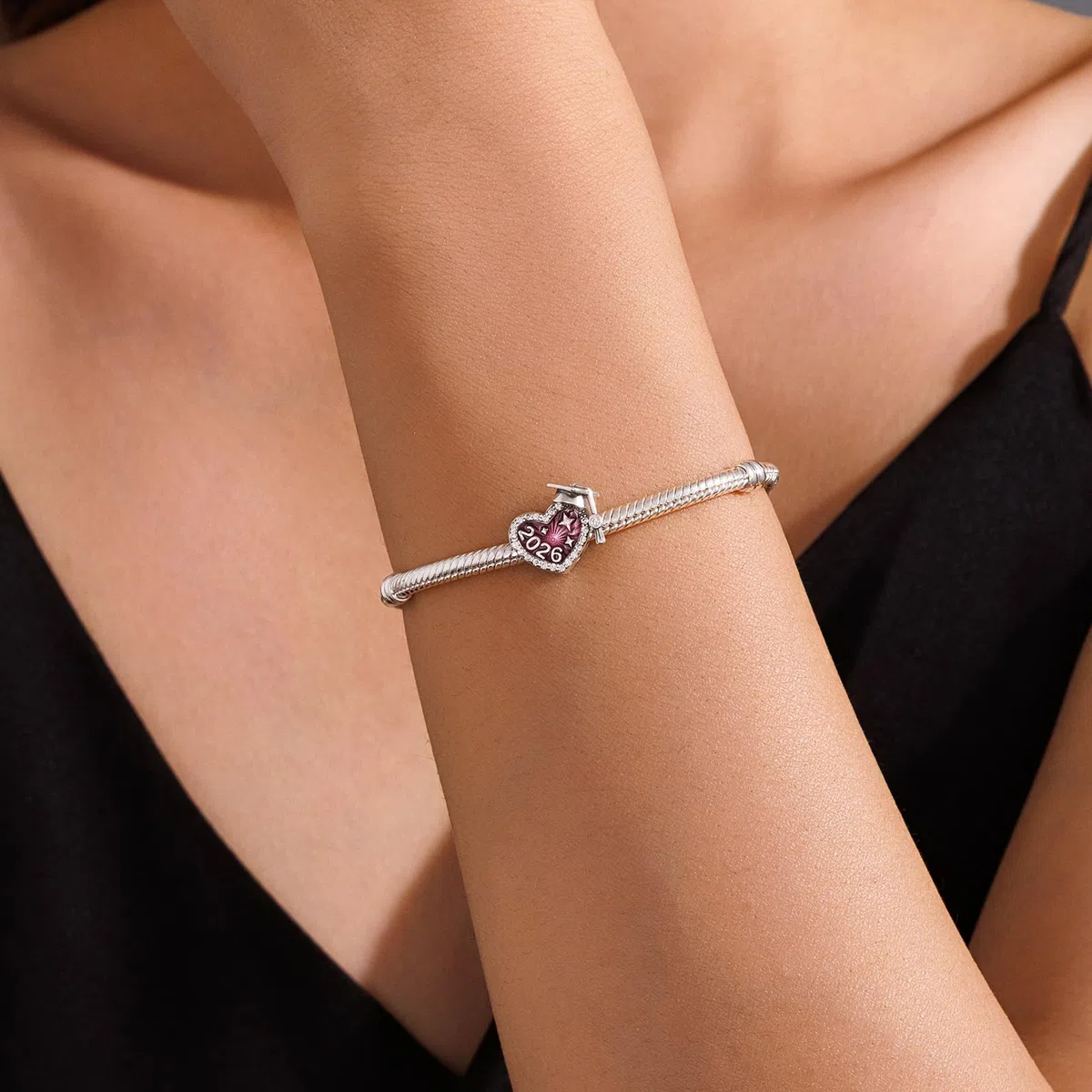 KEQ 2026 Abschluss Herz Charm 925 Sterling Silber Zirkonia Anhänger für Armband Halsketten Schmuck Geschenk Abschluss-Geschenke für Sie 2026
