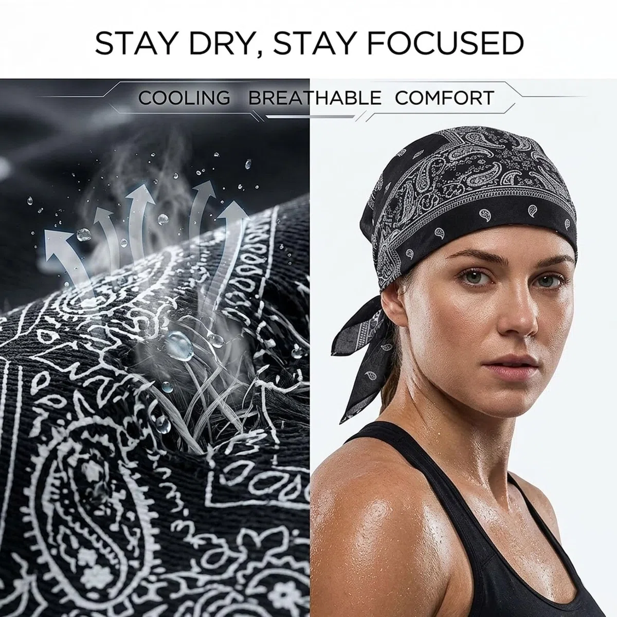 Generisch 5 Stück kühlendes Kopftuch Bandana, elastische Passform 55-60cm, schnelltrocknend und atmungsaktiv, praktisches Helm-Innenfutter, vielseitiger Kopfwickel für Sommer, Sport, Laufen, Reiten