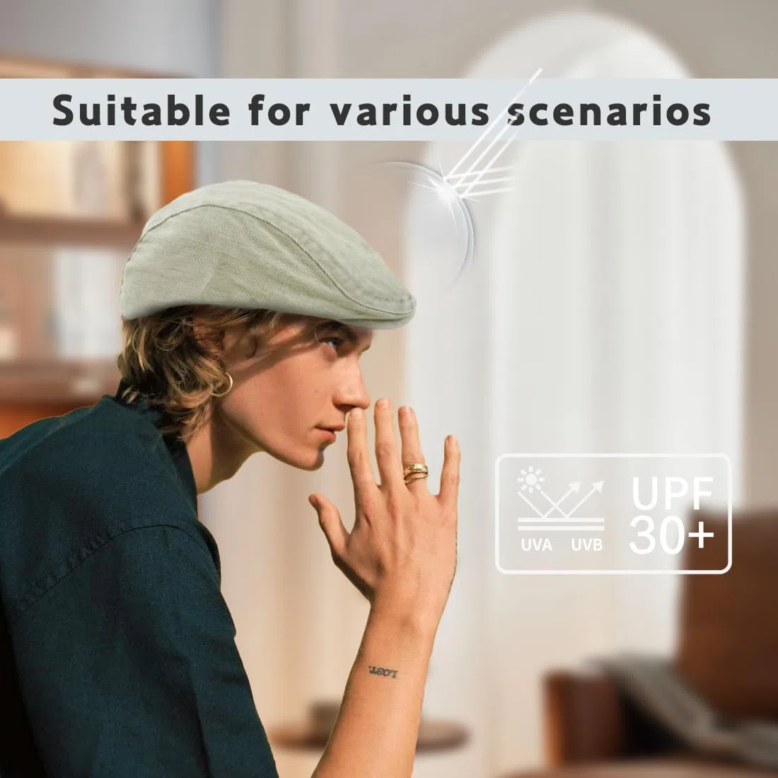 Baumwolle Herren Newsboy Schiebermütze Flatcap Tellermütze Schlägermütze Gatsby Ivy Barett Cap Sommer Atmungsaktiv Verstellbare Vintage Cabbie Cap 57-61CM