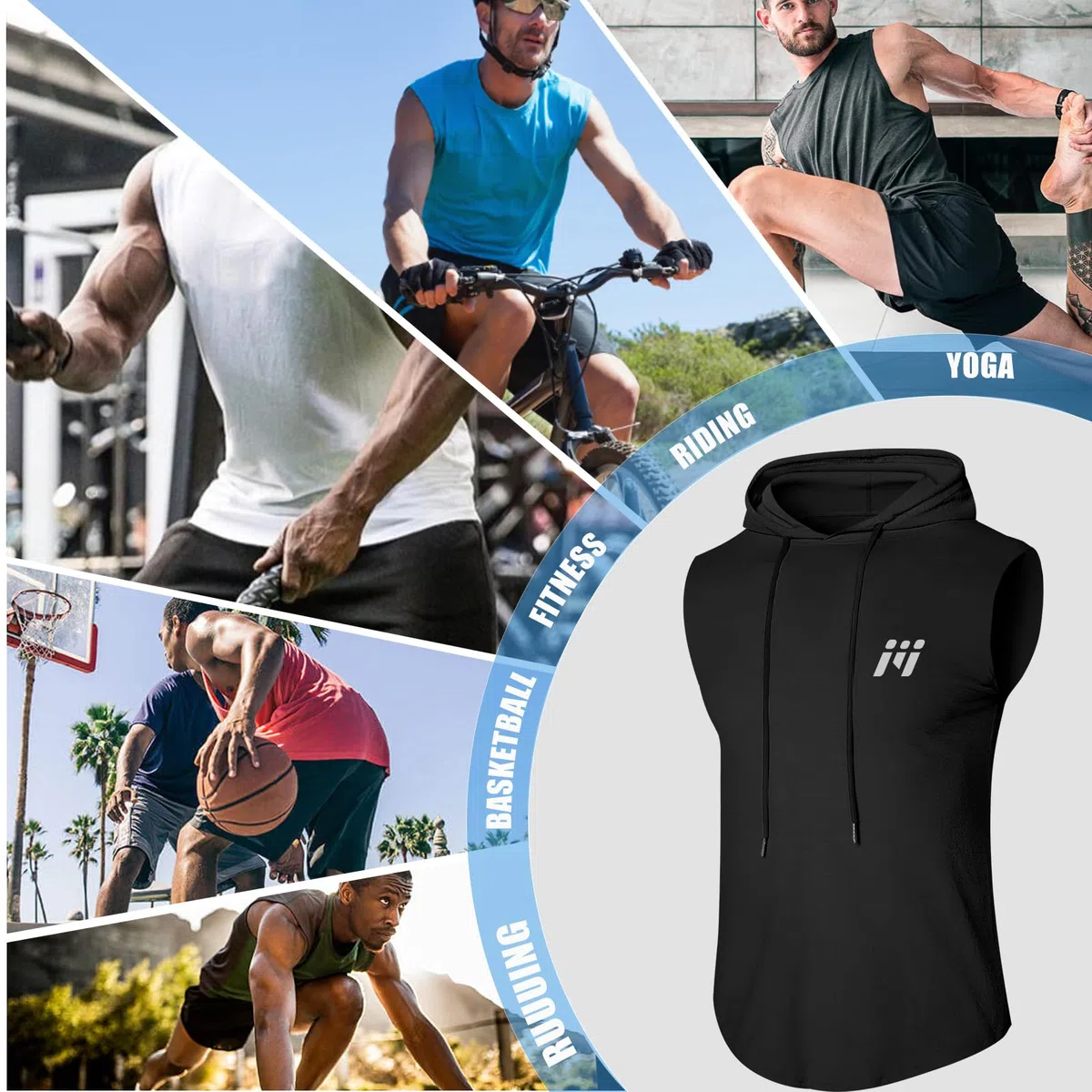 MEETWEE Herren Tank Top, Sportshirt mit Kapuze Ärmelloses/Langarm Muskelshirts Fitness Sleeveless Shirt Atmungsaktiv Laufshirt Achselshirts Hoodie für Gym Running Training