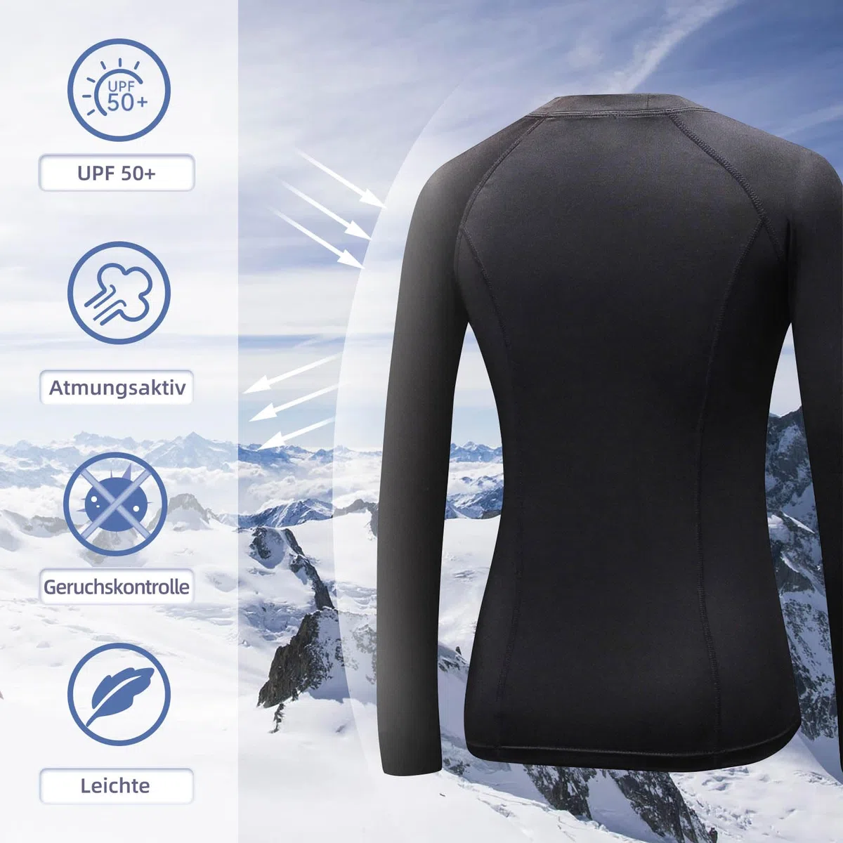 Thermounterwäsche Damen Extra Warm Daumenlöcher Thermo Skiunterwäsche Damen Oberteile Innenfleece Weich Frauen Ski Unterwäsche Gym Sport Wandern Funktionsunterwäsche