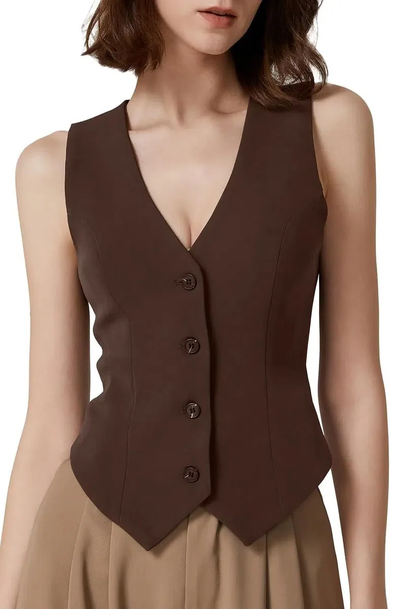 Anzugweste für Damen,Damen Weste Ärmelloser Blazer Büroweste Vorne Gefüttert Button Down Top Business Elegante Arbeitsbüro Anzugjacke Racerback Retro Dressy Tuxedo Racerback
