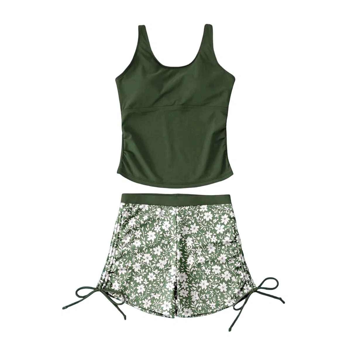 Tankini Mädchen Set 3-Teiliges Bademode Sommer Hawaii Badeanzug mit Breite Träger Oberteile Bikinihose und Blumenmuster Shorts Kinder Strand Sport Badebekleidung Bikini für 7-16 Jahre