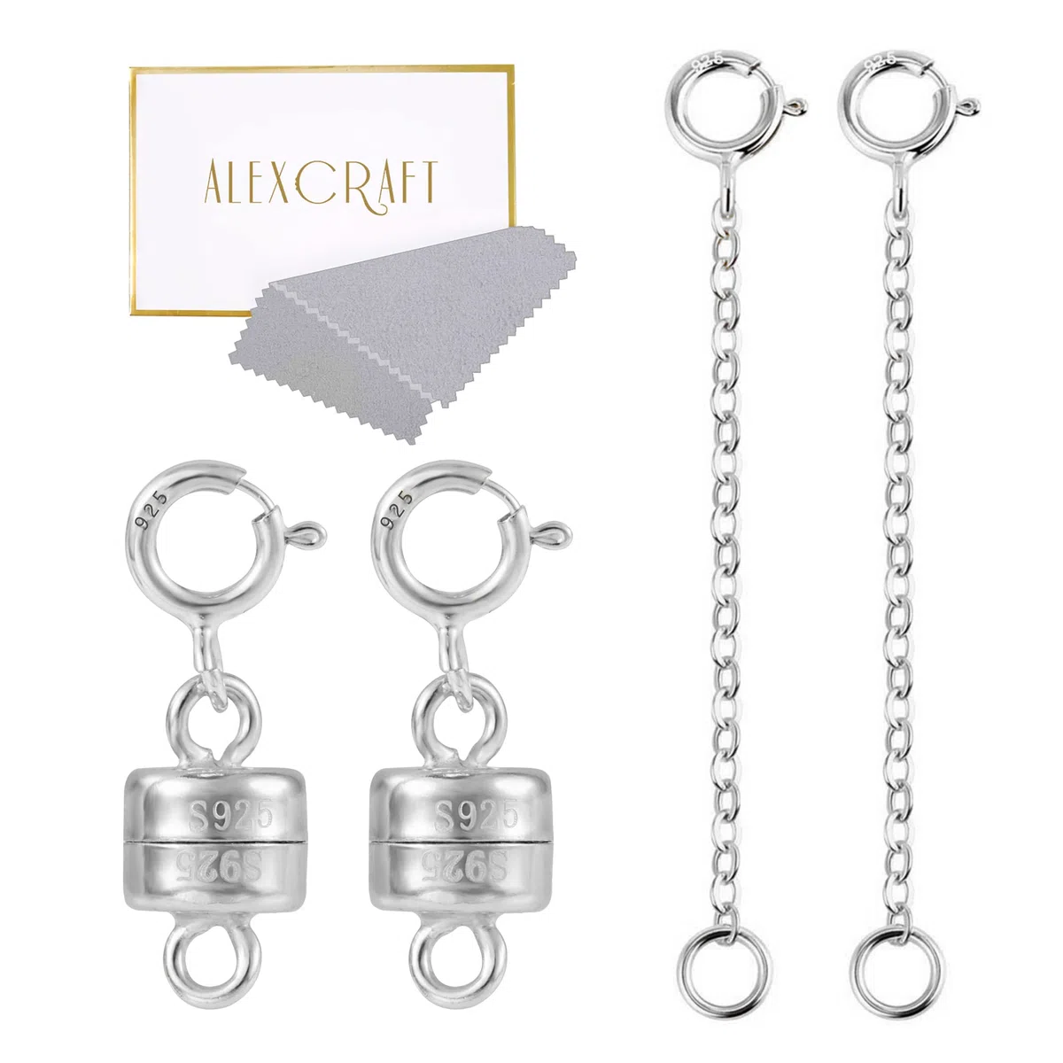 KISSPAT Magnetverschluss und Kettenverlängerung Set, 925 Sterling Silber Magnetverschluss, Magnetverschluss Kette, für Halskette Armband Schmuck